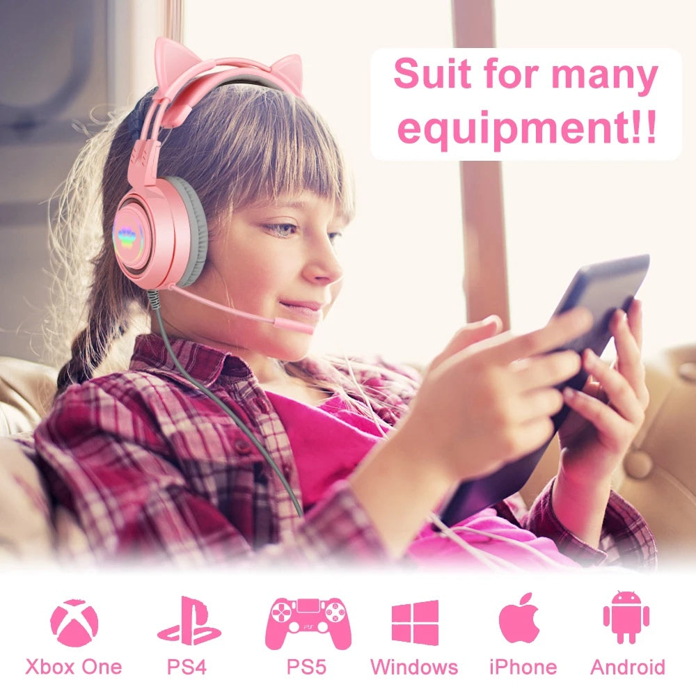 SY-G25 RGB Light Wired Headset Cat Ear Decorated Headphones with Noise Cancelling Mic 3.5mm Gaming Earphones for E-Sports SY-G25 RGB Light Wired Headset Cat Ear Decorated Headphones with Noise Cancelling Mic 3.5mm Gaming Earphones for E-Sports